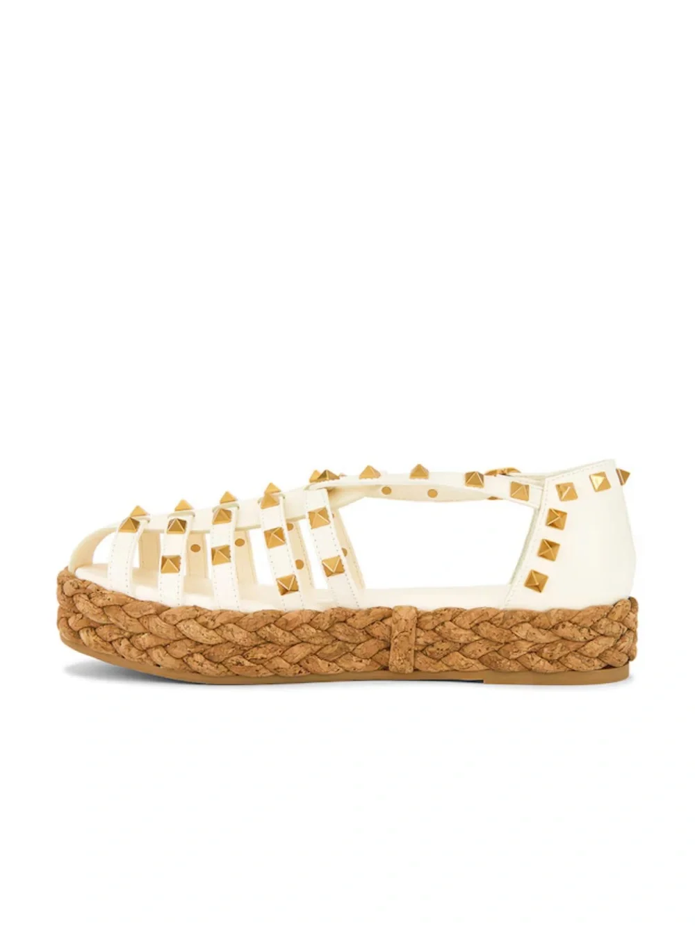 Valentino Garavani White Leather Studded Espadrille Sandals